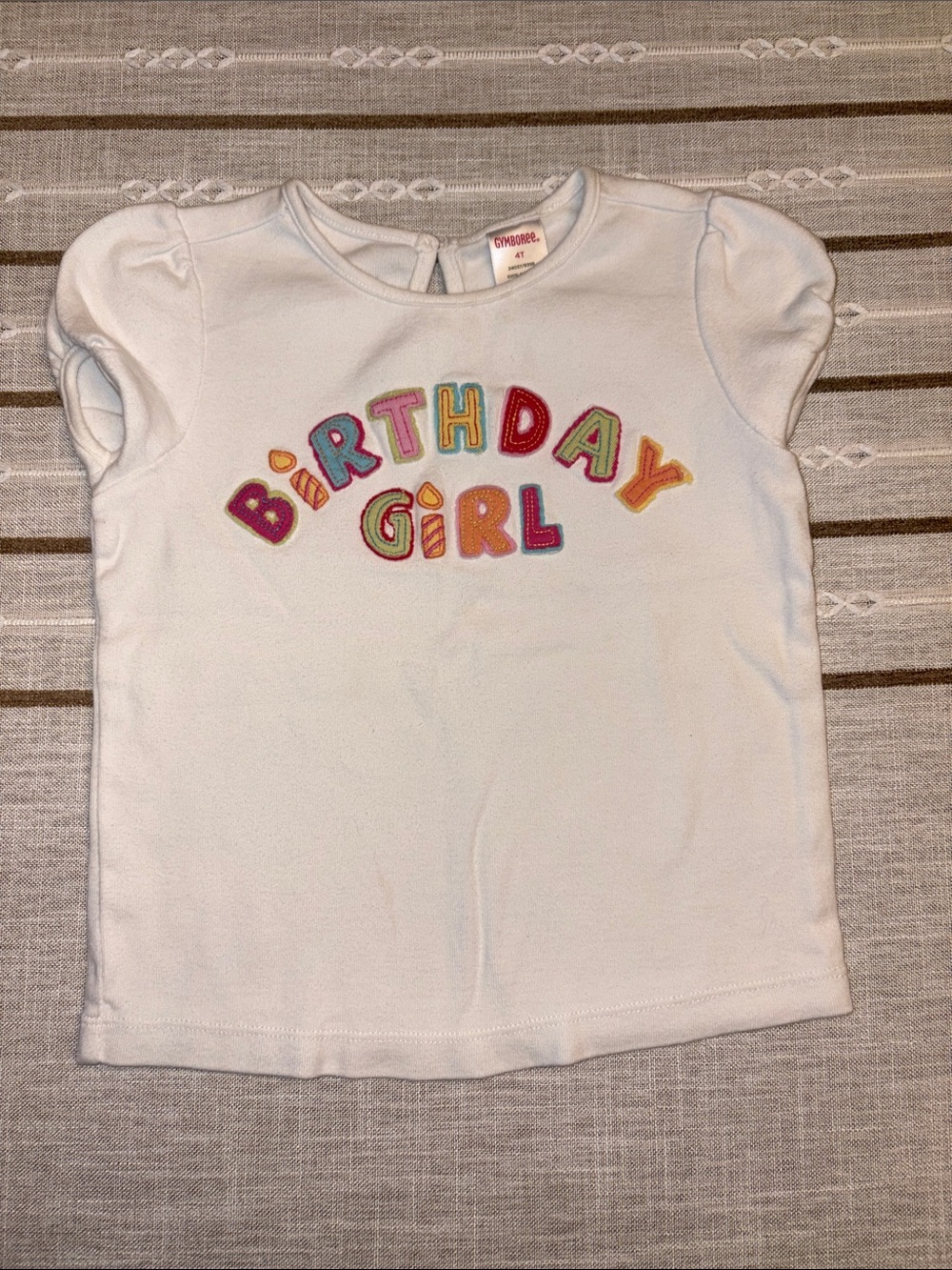 Gymboree White Short Sleeve "Birthday Girl" Tee with Multicolor Applique